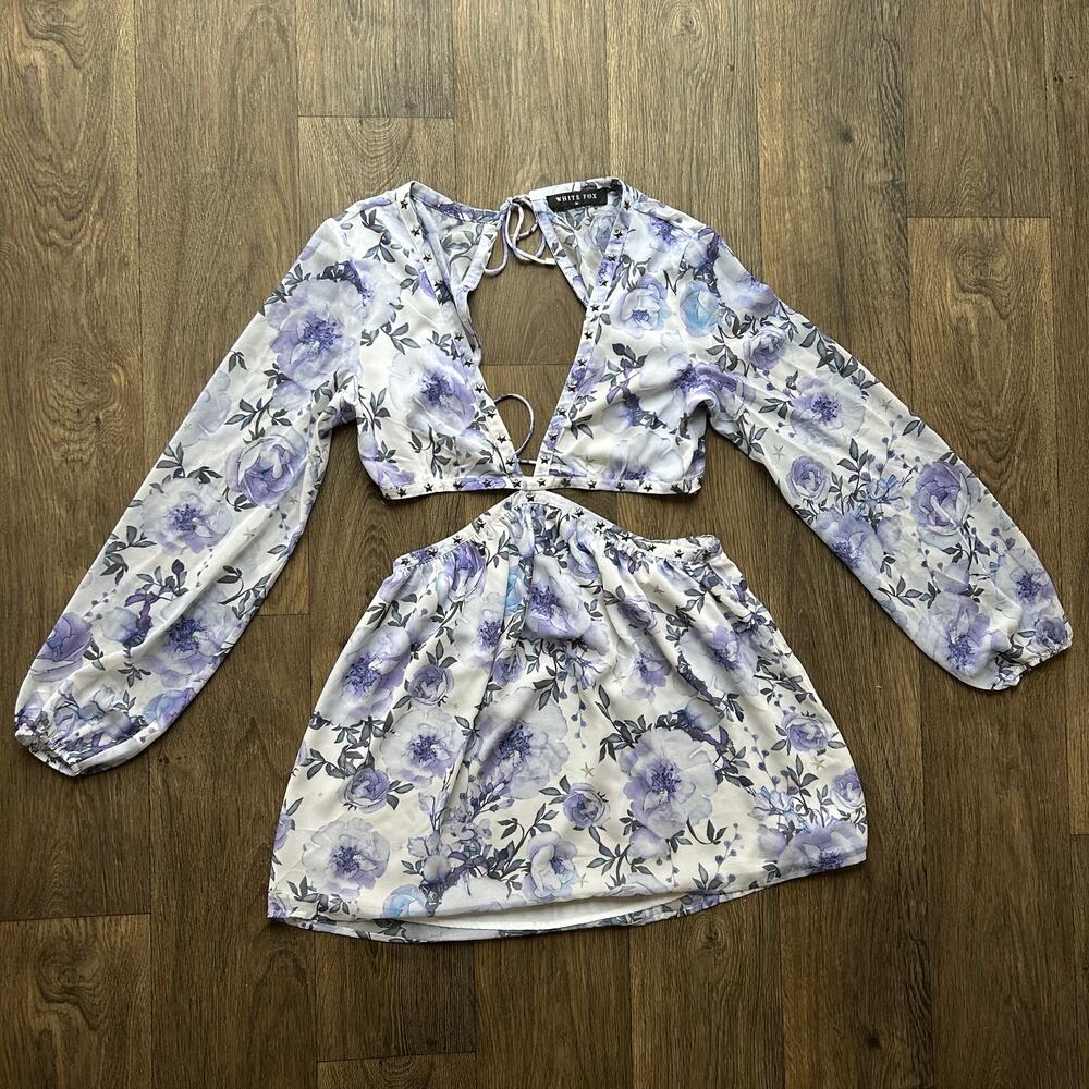 🥶 White Fox French Riviera Blue Floral Cutout Mini Dress Size Medium